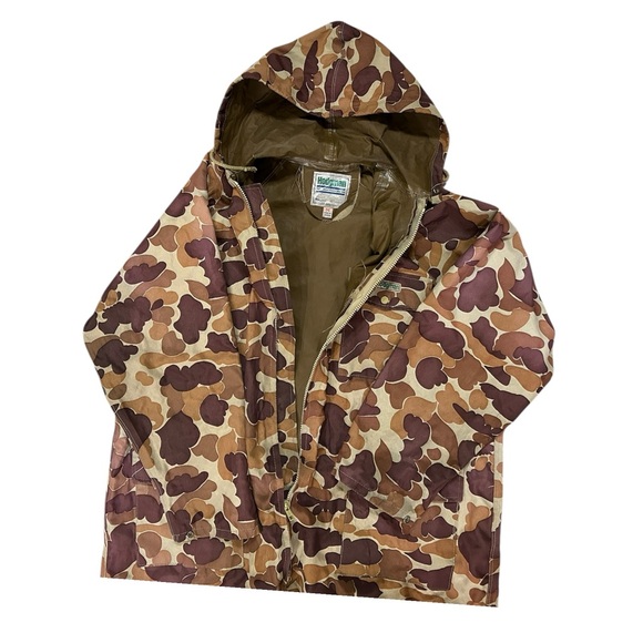 Vintage Hodgman Camo Long Hunting Jacket Coat Waterproof Hooded Raincoat Medium - Picture 3 of 6